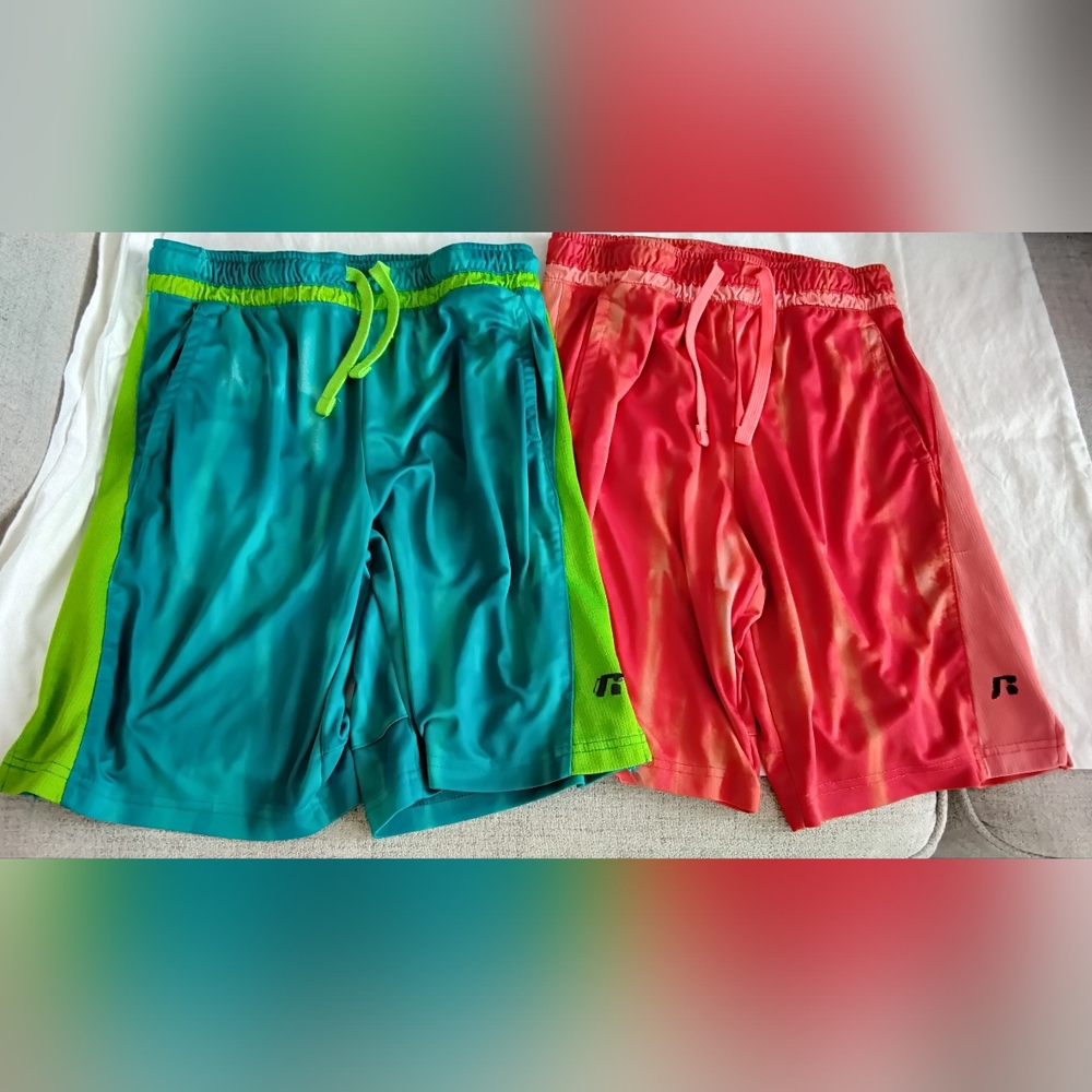 Boys Russell Athletic Blue & Green & Orange & Peach Shorts Lightweight Comfort - Picture 3 of 4